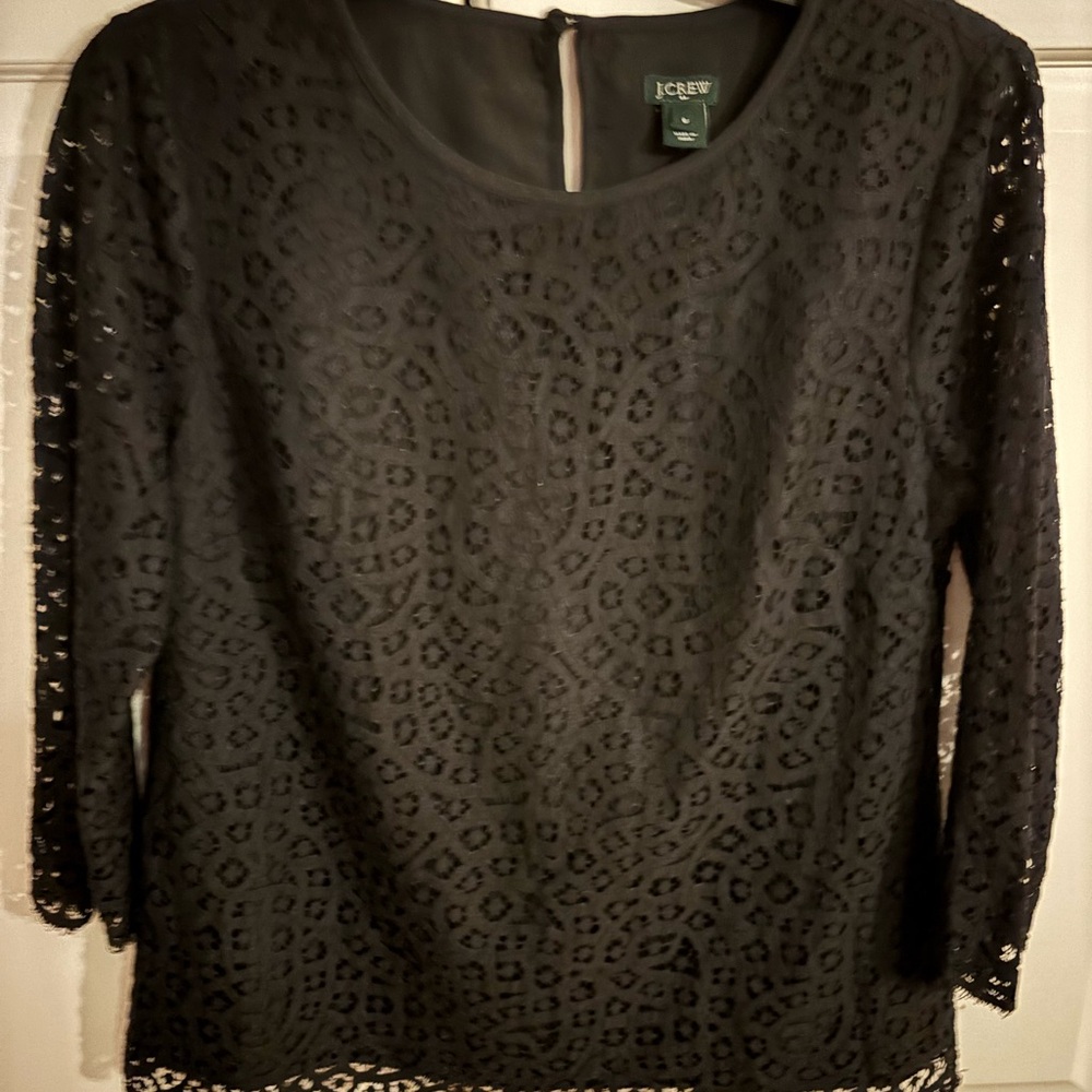 J Crew black lace‎ crewneck top, size  6